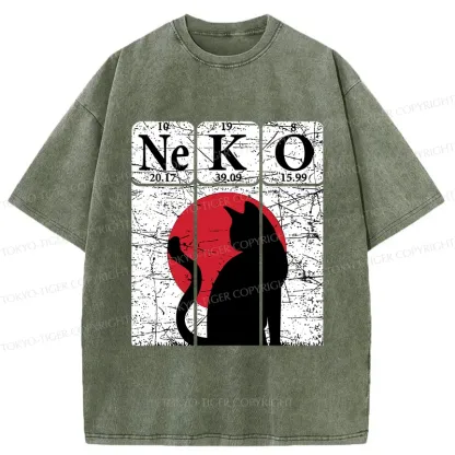 Tokyo-Tiger Vintage Cat Silhouette Washed T-Shirt