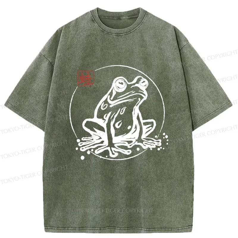 Tokyo-Tiger Retro Japanese Frog Washed T-Shirt
