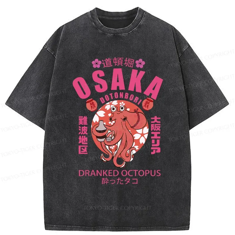 Tokyo-Tiger Sakura And Octopus Washed T-Shirt