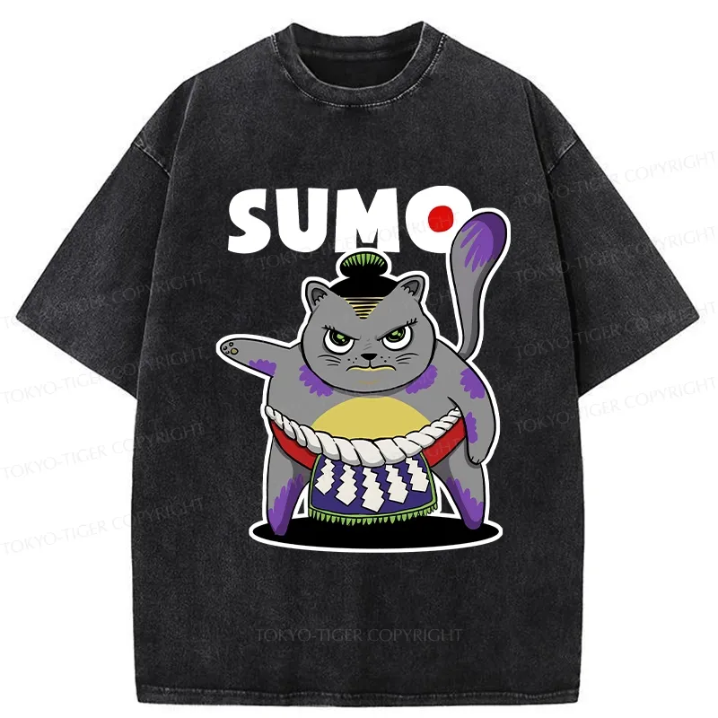 Tokyo-Tiger Cat Sumo Wrestler Washed T-Shirt