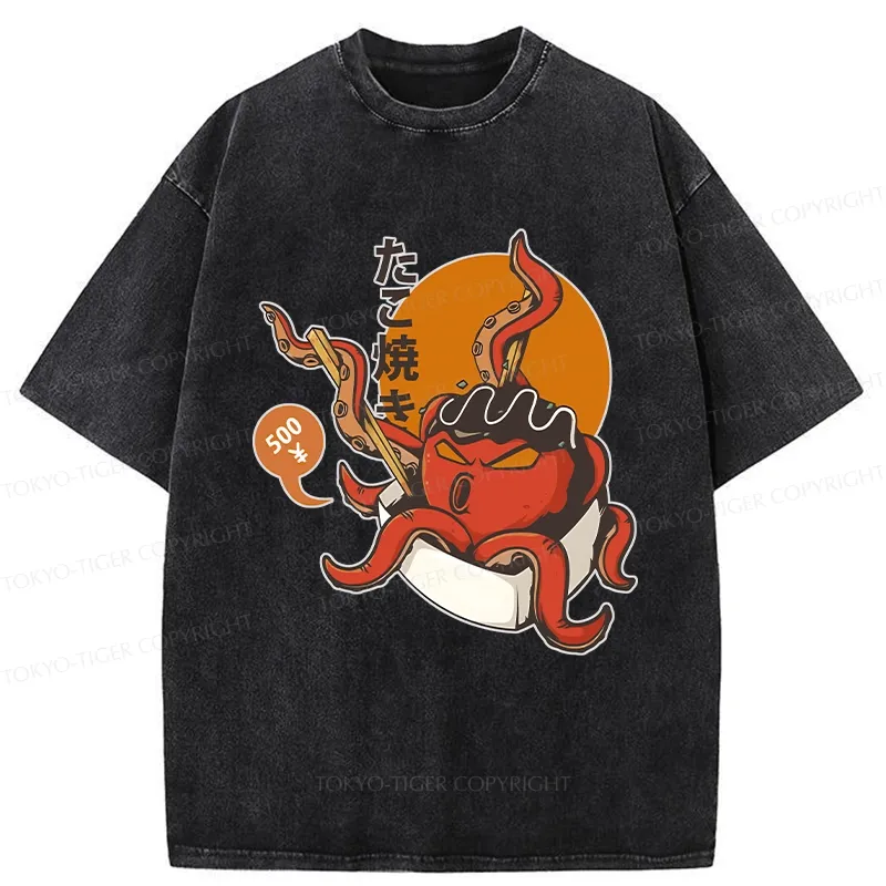 Tokyo-Tiger Yummy Takoyaki Washed T-Shirt