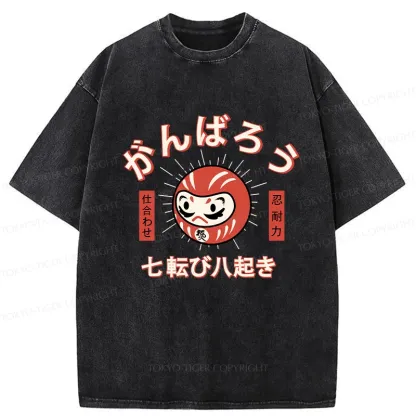 Tokyo-Tiger Let's Do Our Best Japanese Daruma Washed T-Shirt