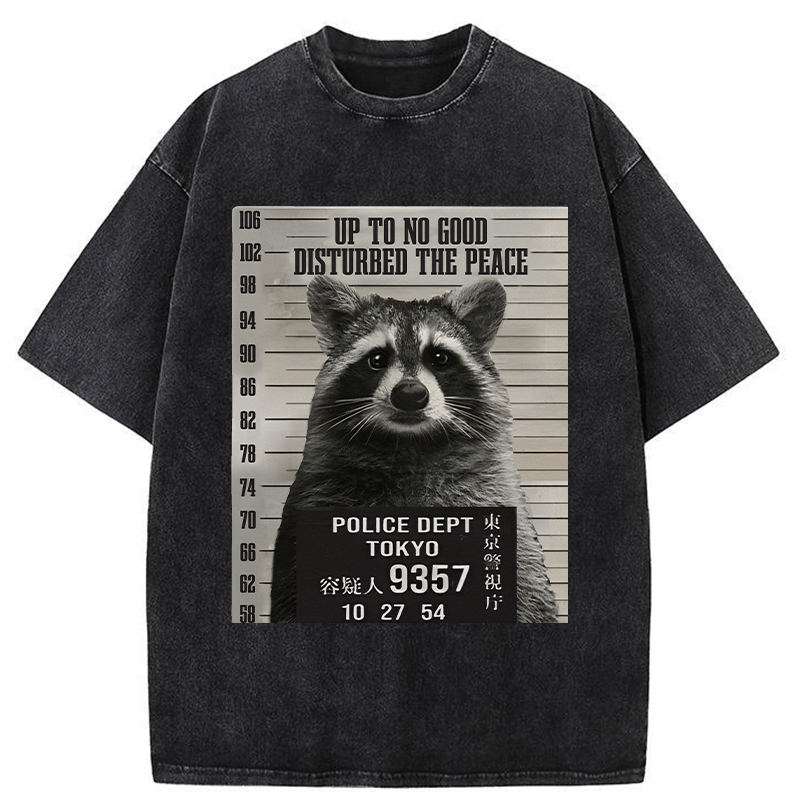 Tokyo-Tiger Arrested Raccoon Washed T-Shirt