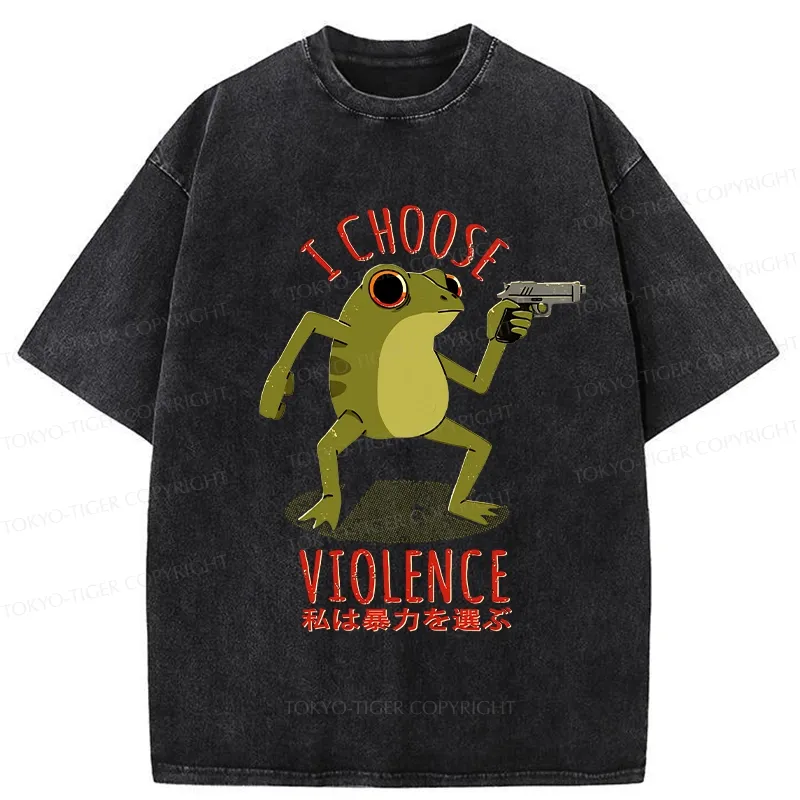Tokyo-Tiger I Choose Violence Funny Washed T-Shirt Sale