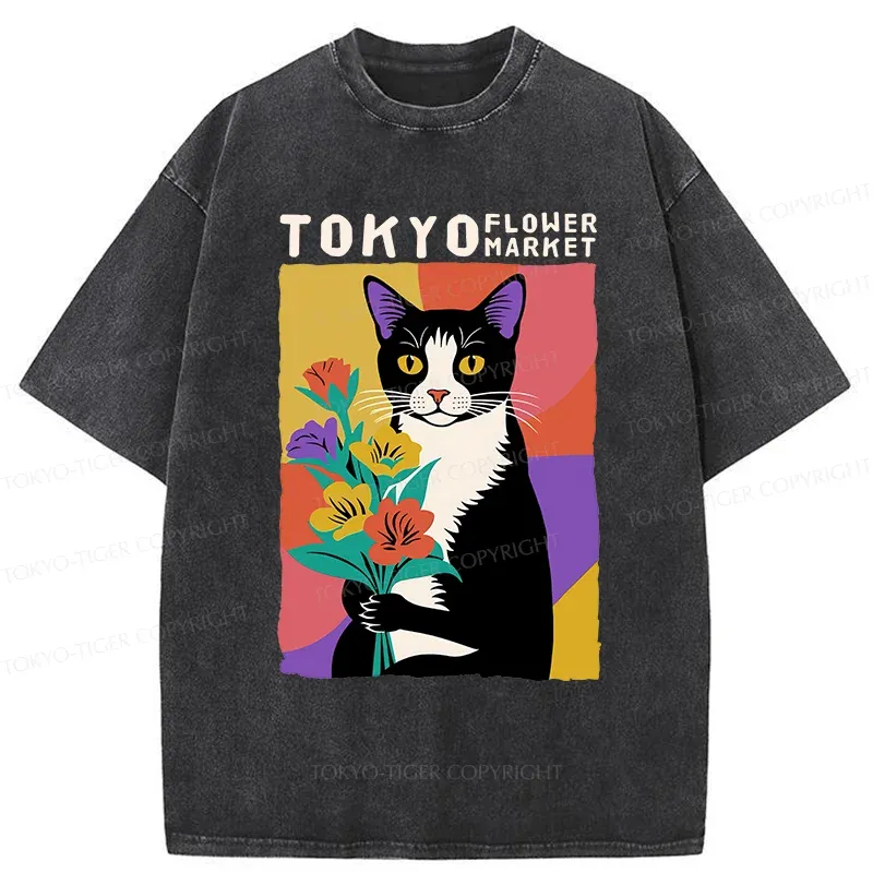 Tokyo-Tiger Flower Market In Tokyo Japan Washed T-Shirt