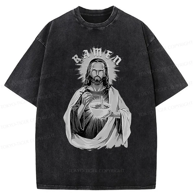Tokyo-Tiger Ramen Lover Jesus Washed T-Shirt
