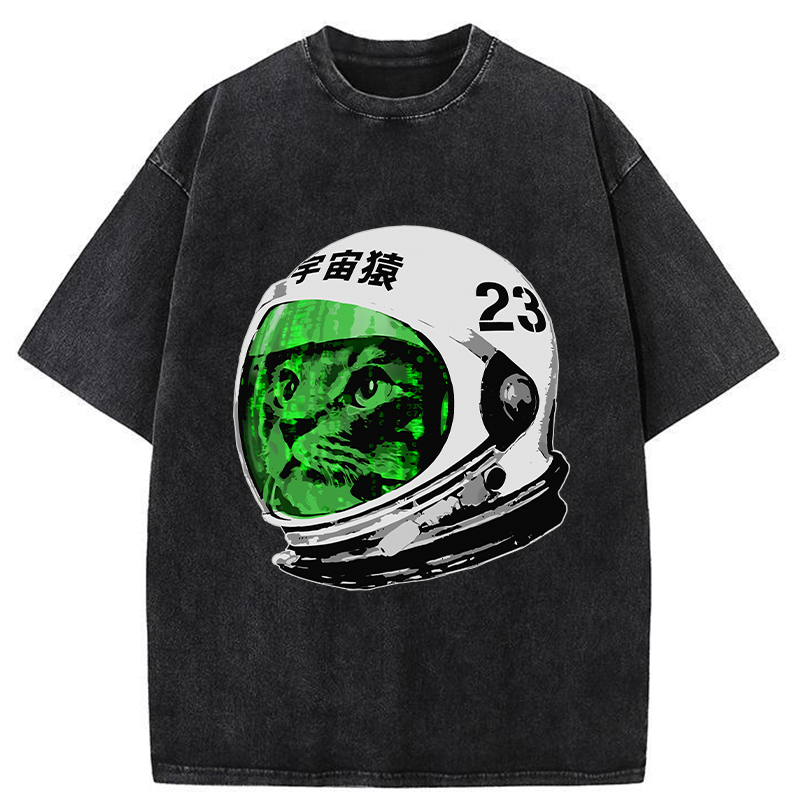 Tokyo-Tiger Astronaut Cat Washed T-Shirt