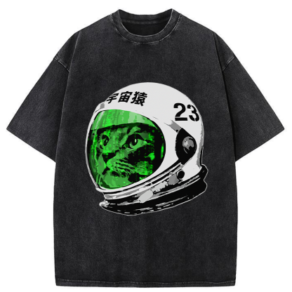 Tokyo-Tiger Astronaut Cat Washed T-Shirt