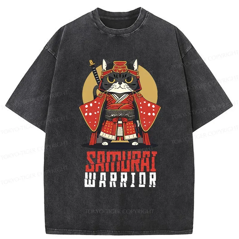 Tokyo-Tiger Mighty Cat Samurai Washed T-Shirt