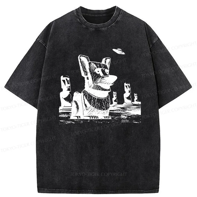 Tokyo-Tiger Funny Corgi Washed T-Shirt