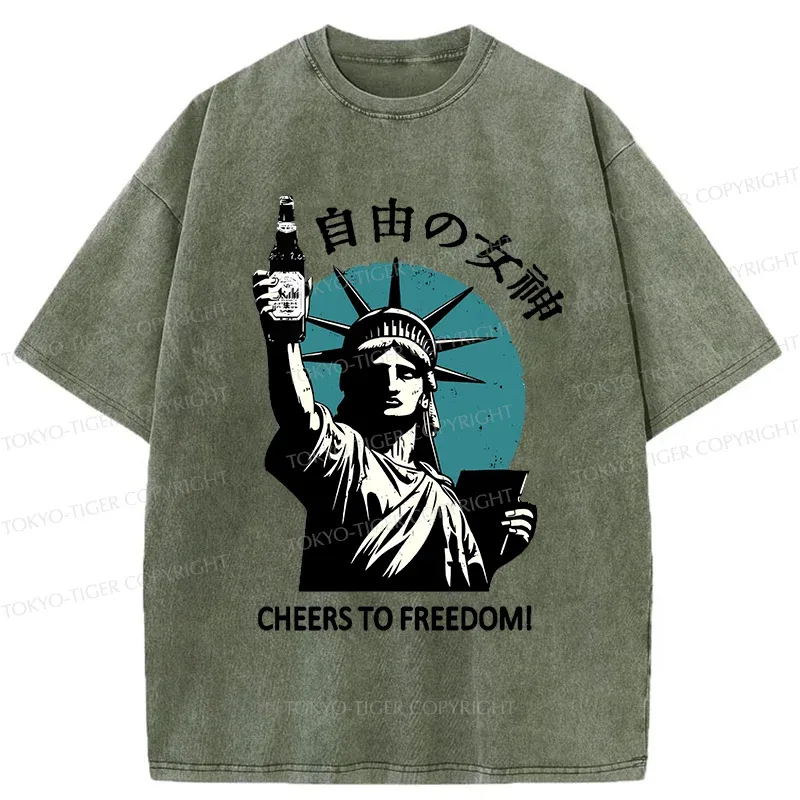 Tokyo-Tiger Statue Of Japanese Beer Washed T-Shirt