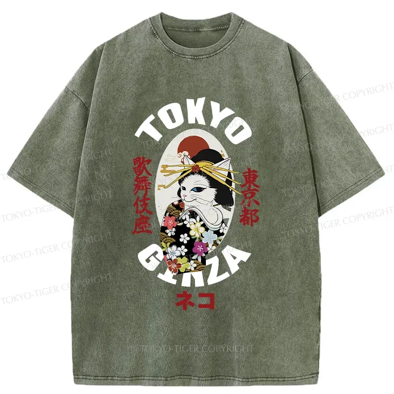 Tokyo-Tiger Geisha Cat Washed T-Shirt