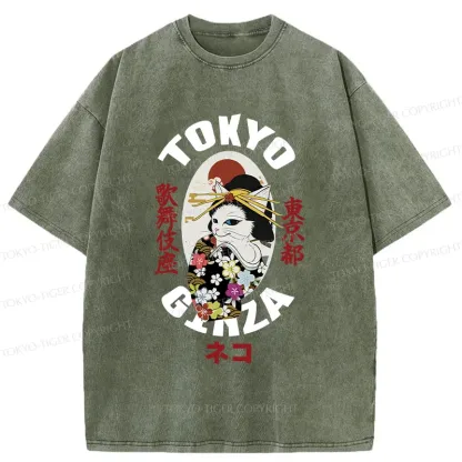 Tokyo-Tiger Geisha Cat Washed T-Shirt