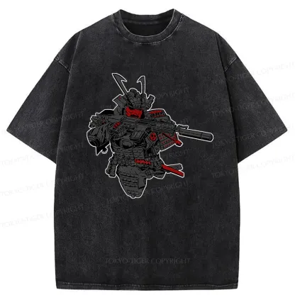 Tokyo-Tiger Samurai Holding A Gun Washed T-Shirt