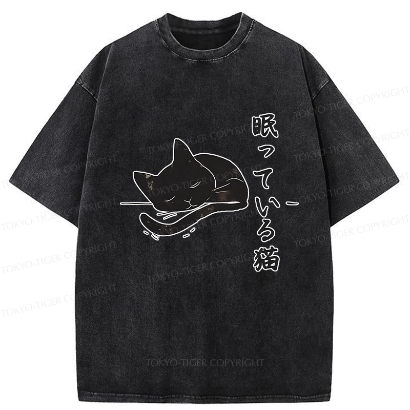Tokyo-Tiger Sleeping Cat Washed T-Shirt