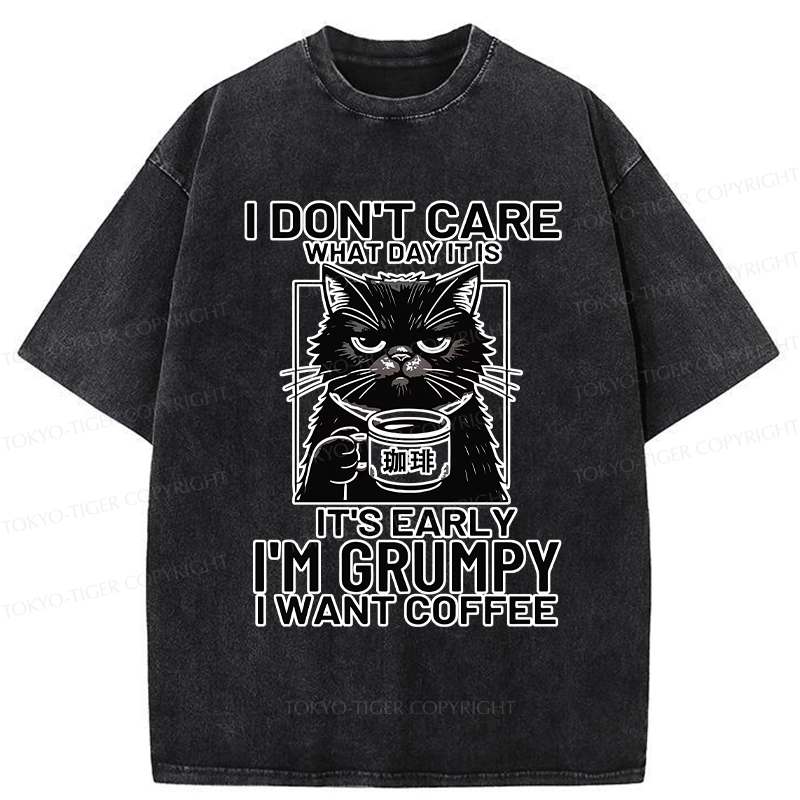 Tokyo-Tiger Funny Grumpy Cat Washed T-Shirt