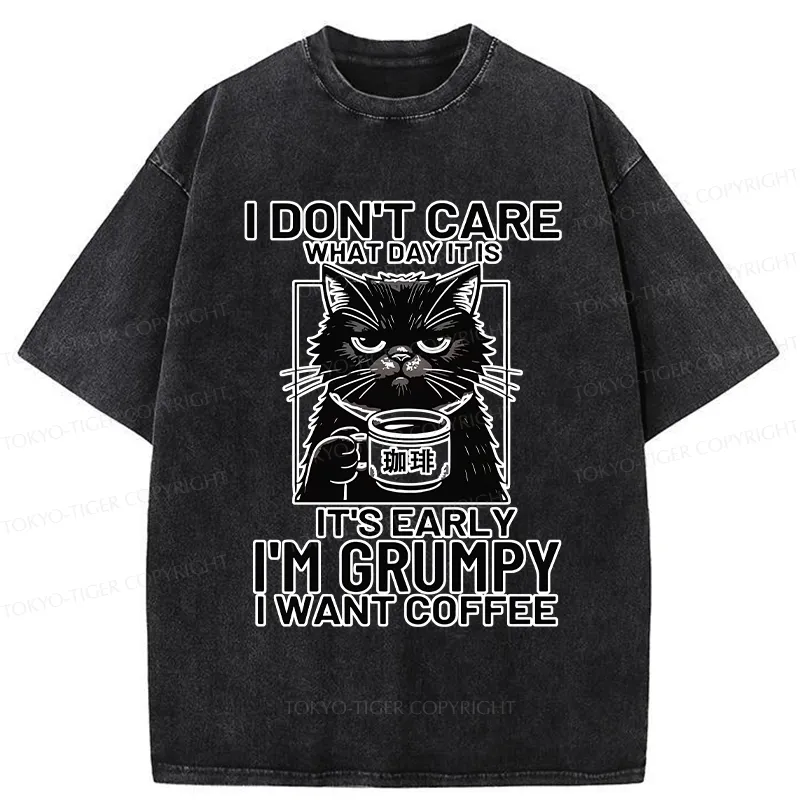 Tokyo-Tiger Funny Grumpy Cat Washed T-Shirt