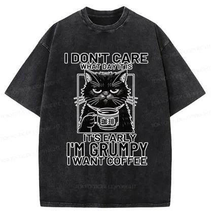 Tokyo-Tiger Funny Grumpy Cat Washed T-Shirt