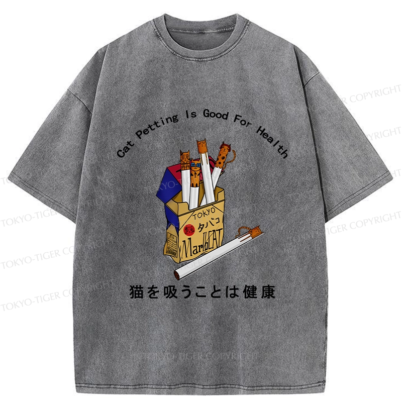 Tokyo-Tiger Cat Petting Is Good For Health Washed T-Shirt