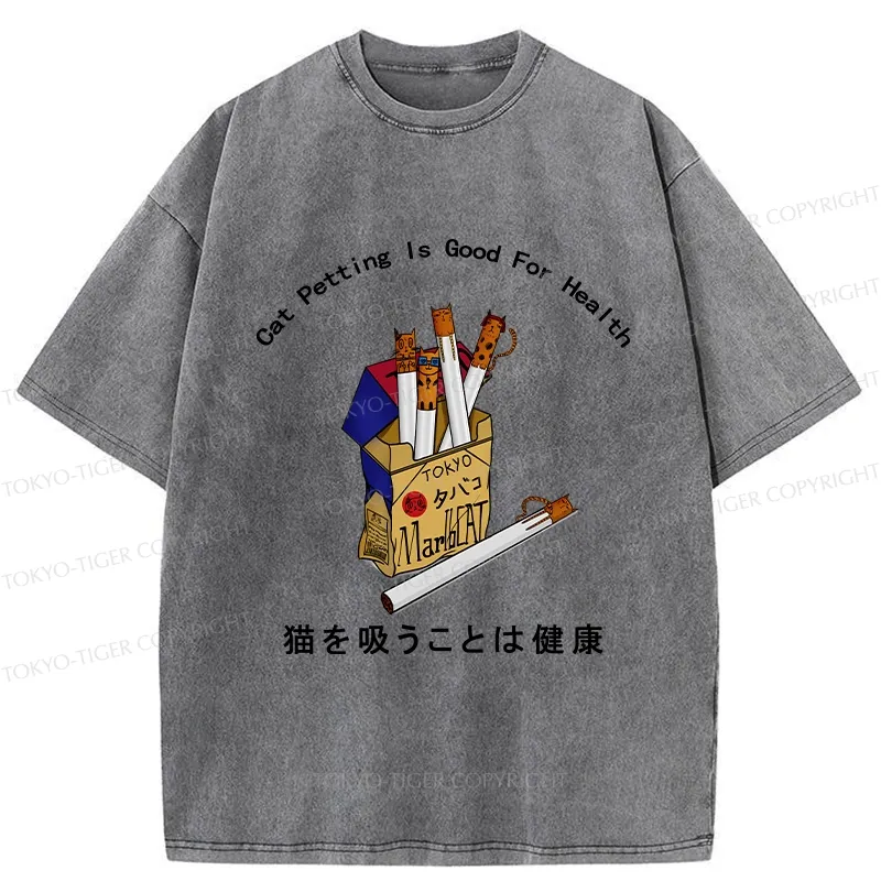 Tokyo-Tiger Cat Petting Is Good For Health Washed T-Shirt Sale