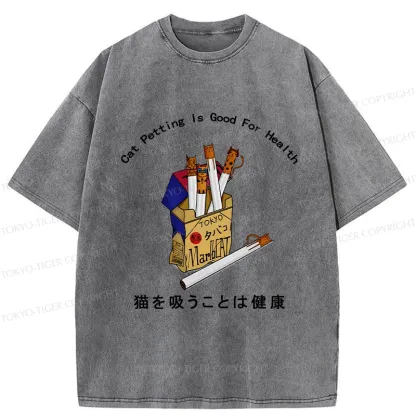 Tokyo-Tiger Cat Petting Is Good For Health Washed T-Shirt