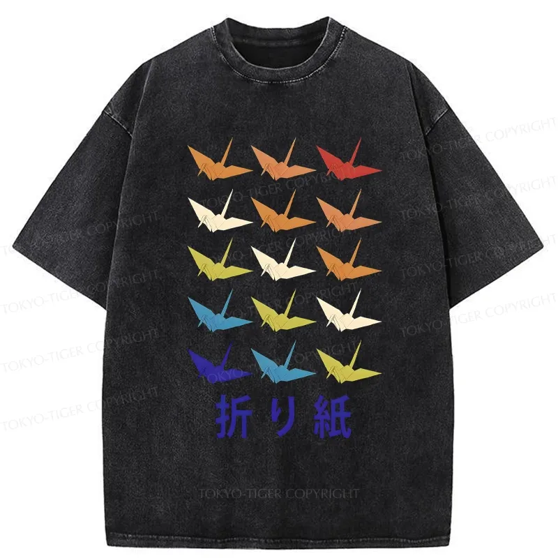 Tokyo-Tiger Japanese Traditional Origami Washed T-Shirt