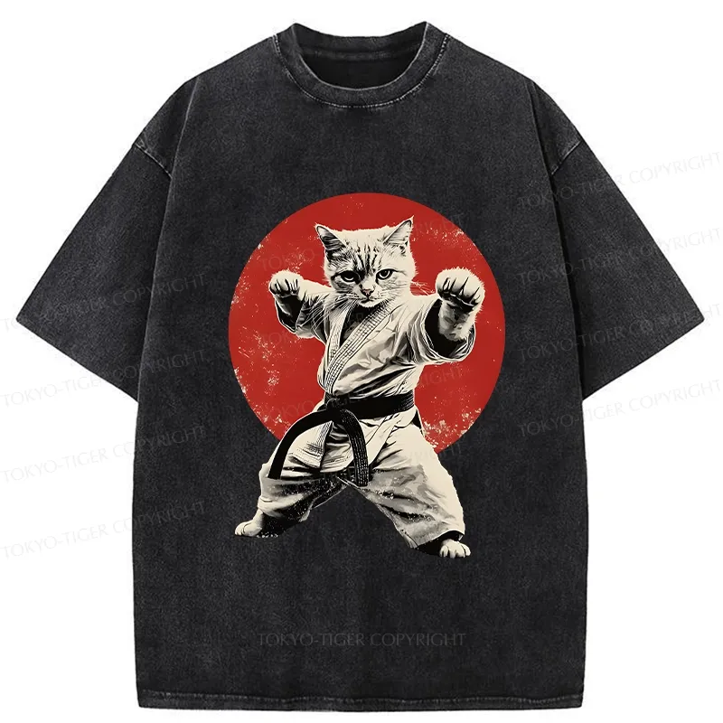 Tokyo-Tiger Japanese Karate Cat Washed T-Shirt