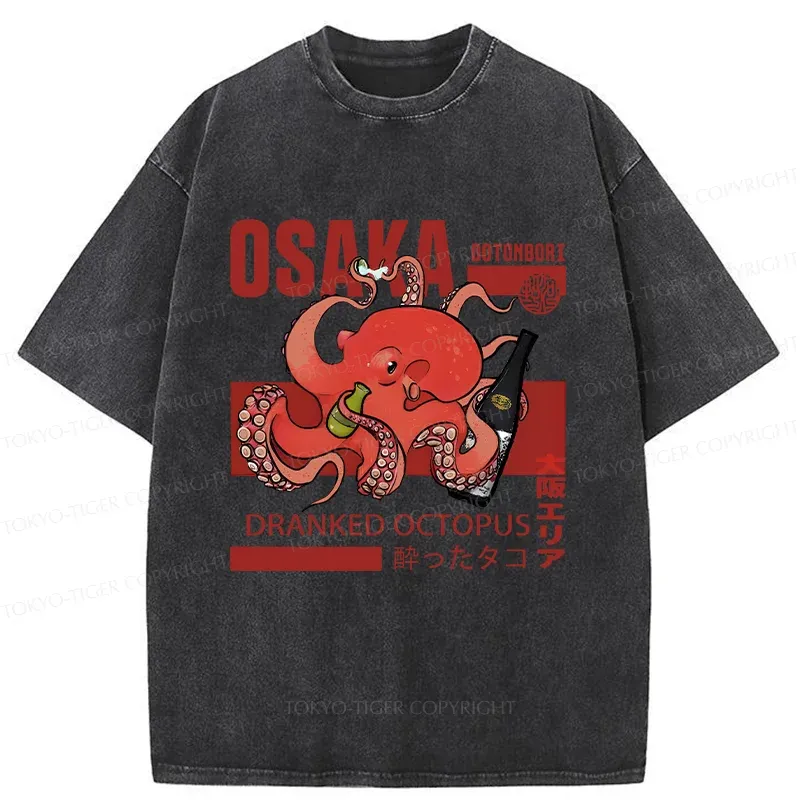 Tokyo-Tiger Osaka Cute Octopus Washed T-Shirt