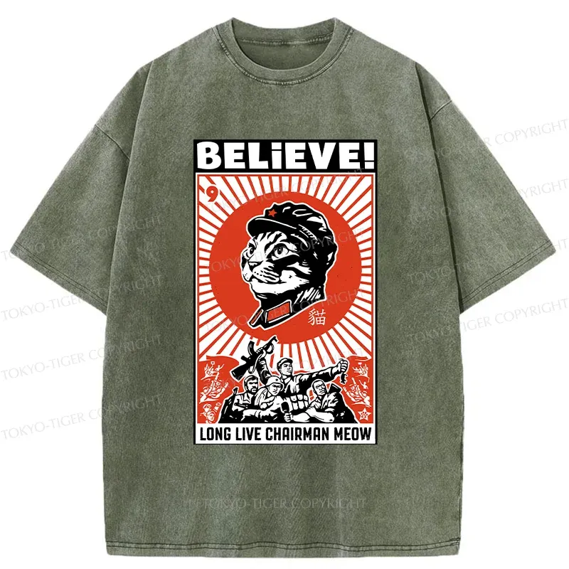 Tokyo-Tiger Long Live Chairman Meow Washed T-Shirt