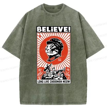 Tokyo-Tiger Long Live Chairman Meow Washed T-Shirt