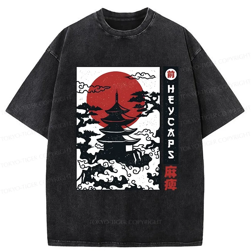 Tokyo-Tiger Japanese Old Temple Washed T-Shirt
