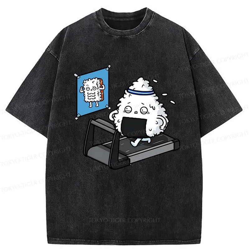 Tokyo-Tiger Funny Sushi Fitness Washed T-Shirt