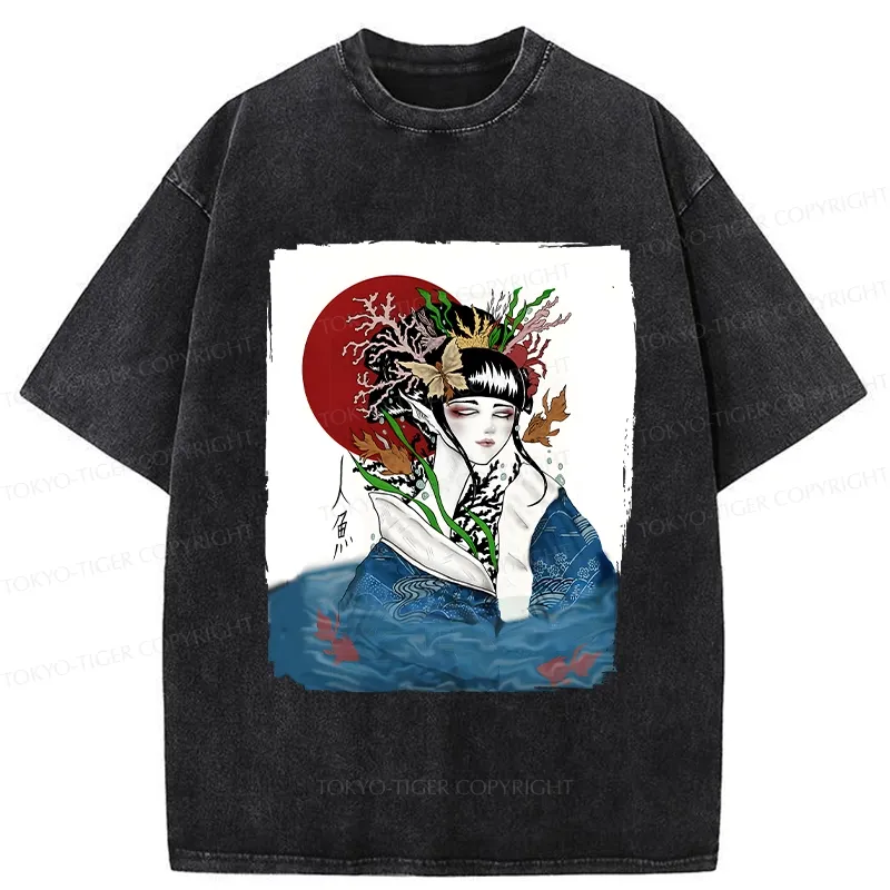 Tokyo-Tiger Japanese Mermaid Washed T-Shirt Sale