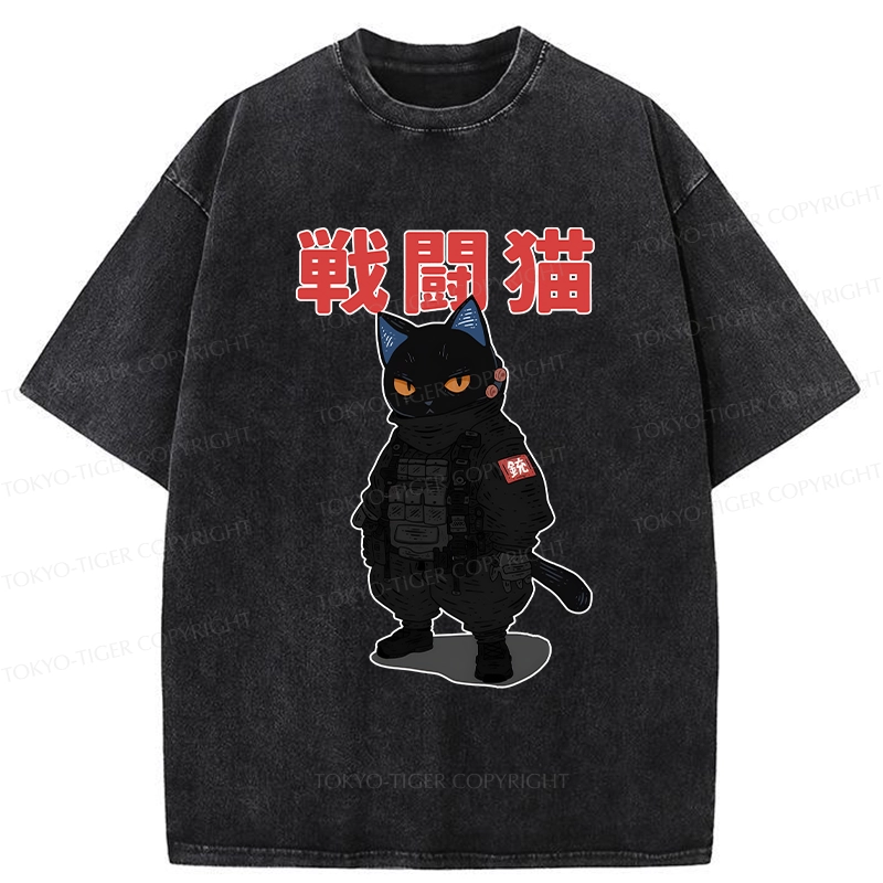 Tokyo-Tiger Fighting Cat Washed T-Shirt