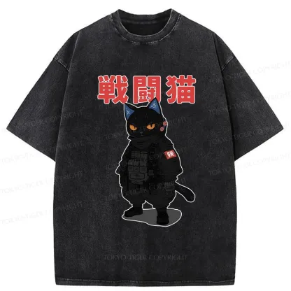 Tokyo-Tiger Fighting Cat Washed T-Shirt