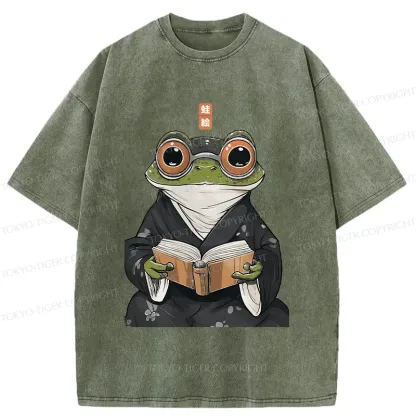 Tokyo-Tiger Frog Reading Washed T-Shirt