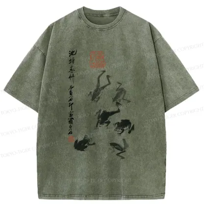 Tokyo-Tiger Retro Japanese Frog Washed T-Shirt