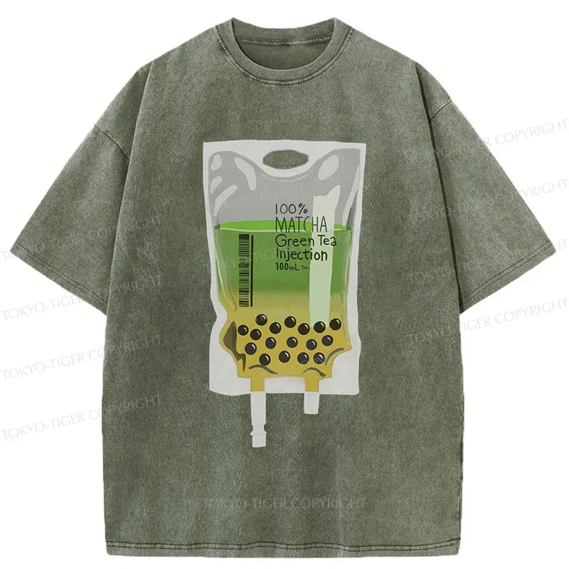 Tokyo-Tiger Matcha Milk Tea Washed T-Shirt