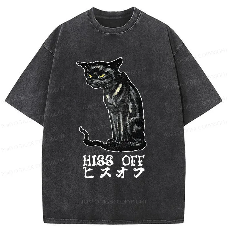 Tokyo-Tiger Watchful Black Cat Washed T-Shirt