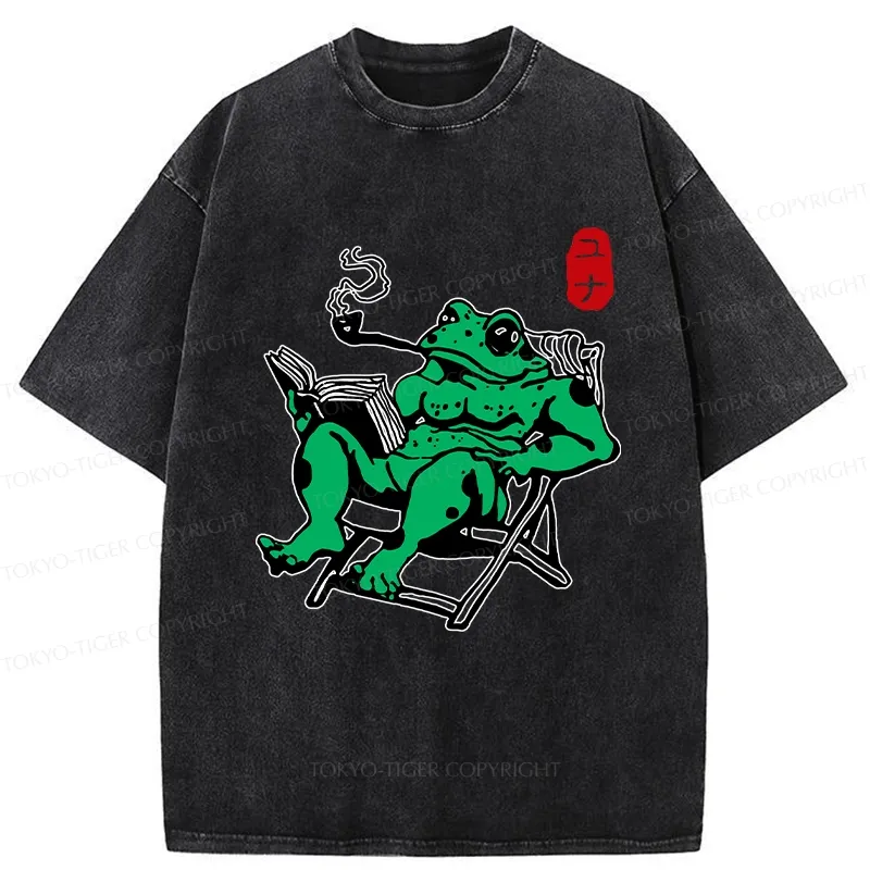 Tokyo-Tiger Muscle Frog Reading Washed T-Shirt