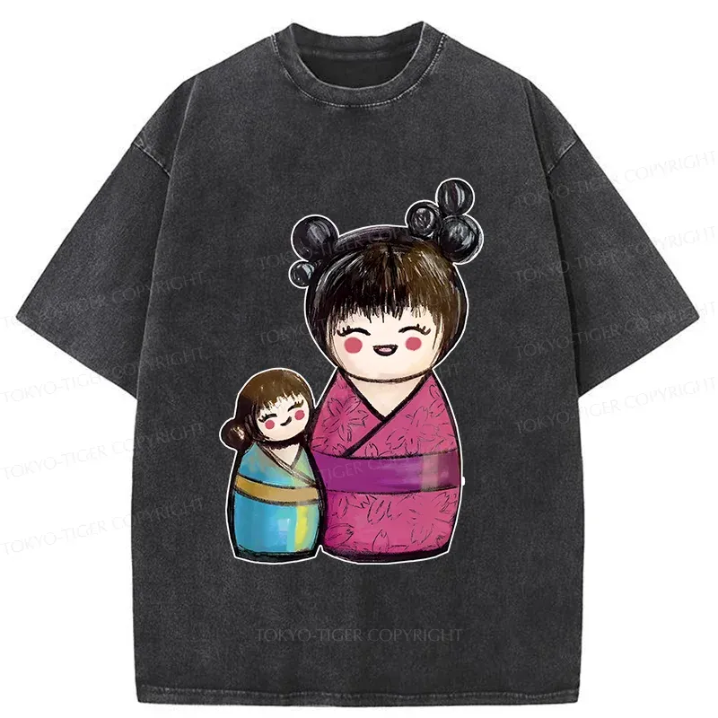 Tokyo-Tiger Geisha Doll Washed T-Shirt