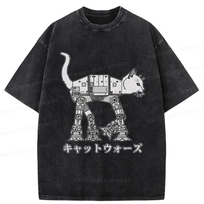 Tokyo-Tiger Cat Wars Washed T-Shirt