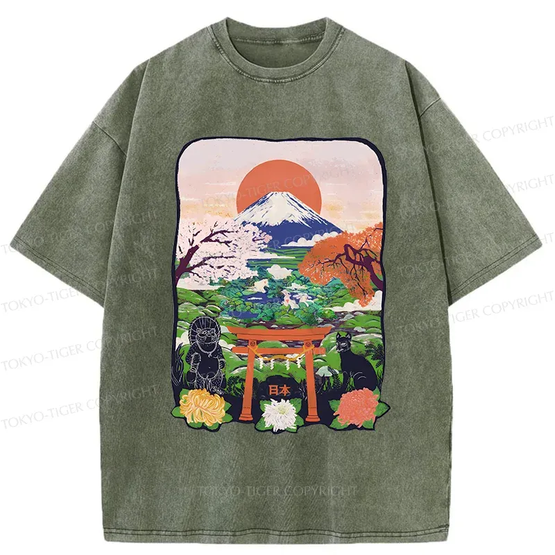 Tokyo-Tiger Japan Attractions Washed T-Shirt