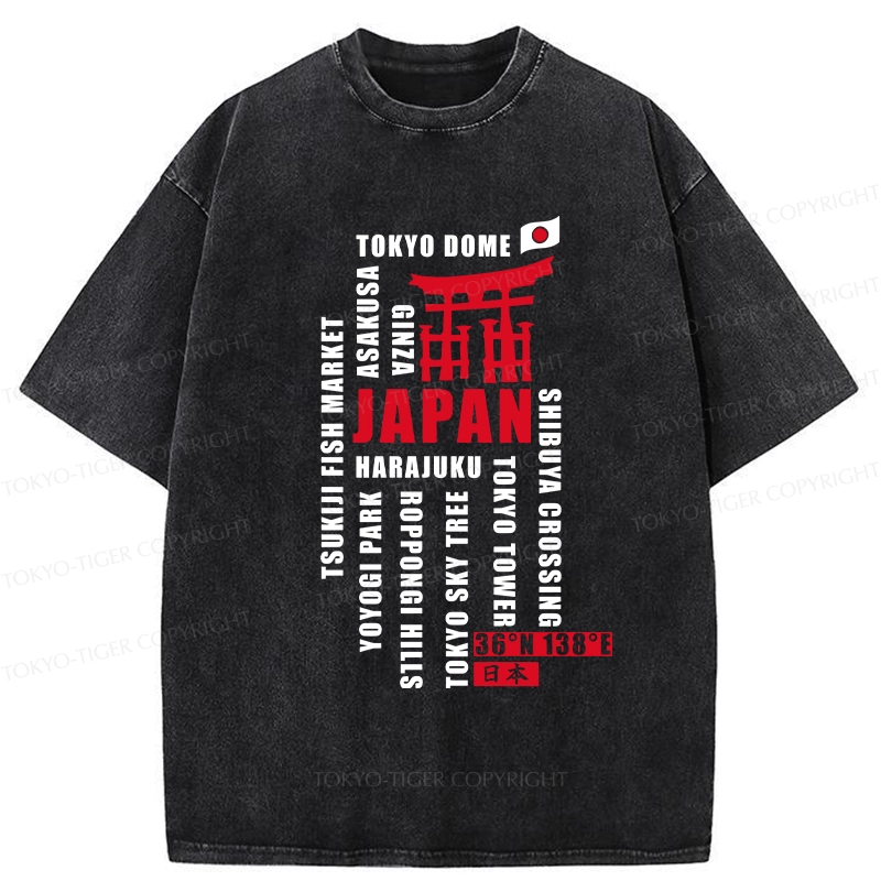 Tokyo-Tiger Japan Attractions Collection Washed T-Shirt