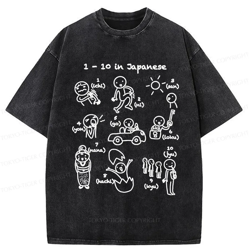Tokyo-Tiger Funny 1-10 In Japanese Washed T-Shirt