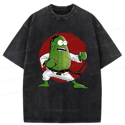 Tokyo-Tiger Pickle Self Defense Funny Washed T-Shirt