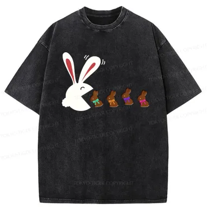 Tokyo-Tiger Funny Eating Chocolate Bunny Washed T-Shirt