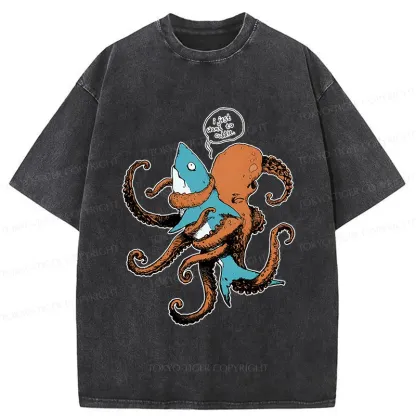 Tokyo-Tiger Octopus Entangles Shark Washed T-Shirt