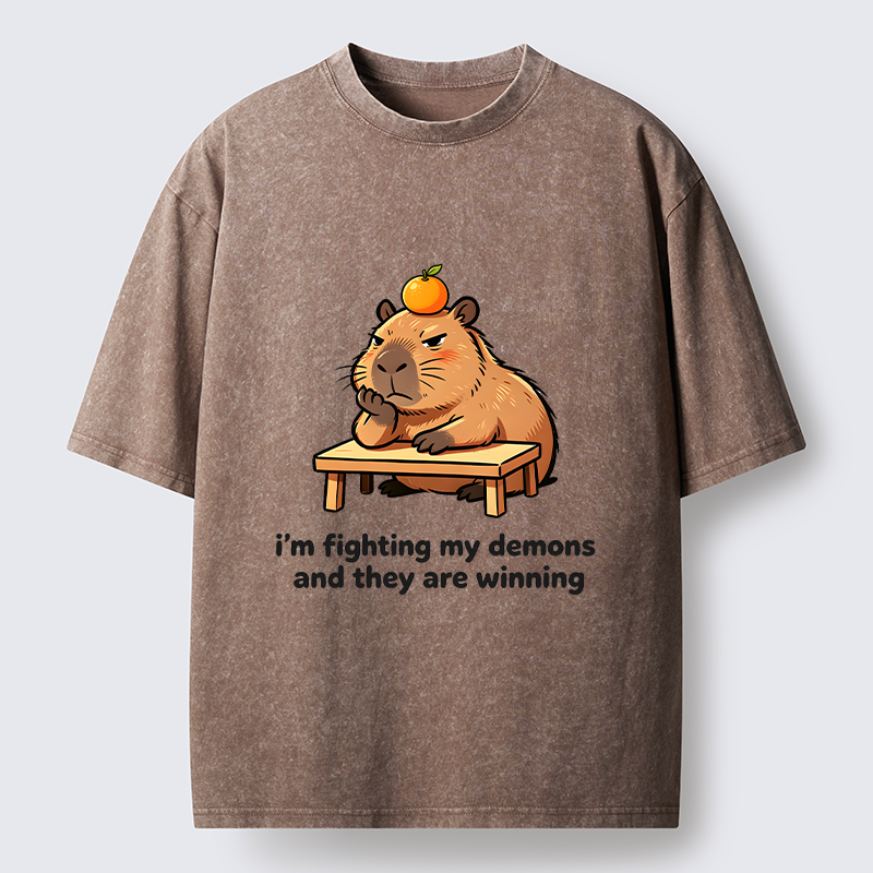 Tokyo‑Tiger Funny Orange Capybara Meme Washed T‑Shirt