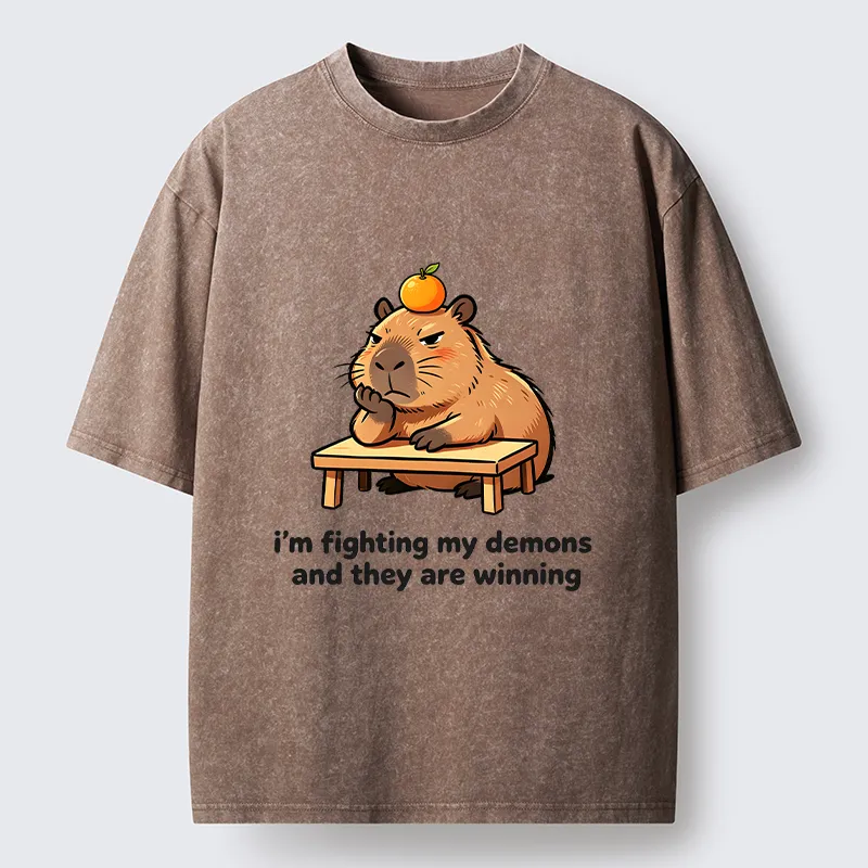 Tokyo‑Tiger Funny Orange Capybara Meme Washed T‑Shirt